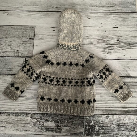 Vintage Cowichan Sweater Hand knit Wool Kids 2T Full Zip Hooded Cardigan Jacket - Picture 4 of 11